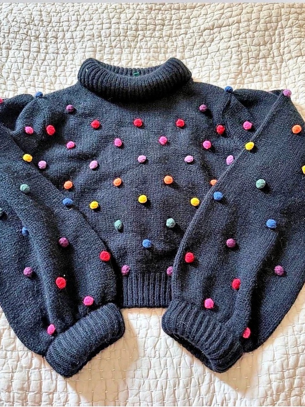 FARM Rio Rainbow Pom Blouson Sleeve Sweater Multicolor Small - Picture 5 of 8